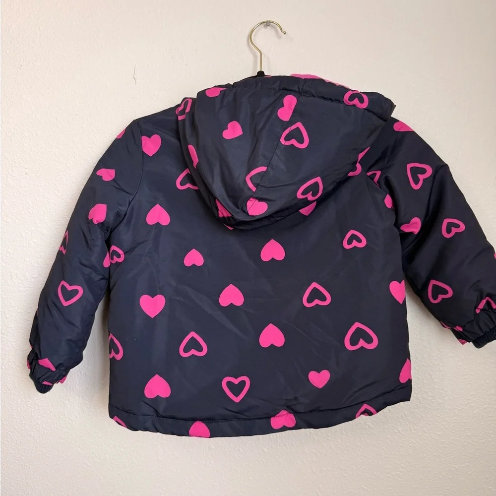 Joe Fresh Girls Puffer Jacket Navy Pink Hearts Size 4